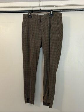 Zara Women Brown Micro-Check Dress Fall Pants